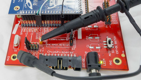 Details of a possible oscilloscope connection on the trigger pin, along with a USB-serial on GPIO1/GPIO2.